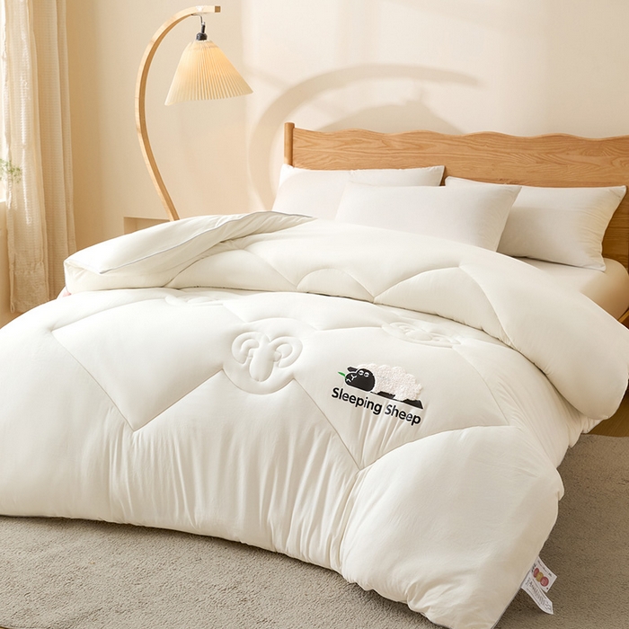 91家纺网 家纺一手货源 找家纺 鑫琪莱家纺 2025新款A类鄂尔多斯羊毛被子被芯 睡眠羊-白