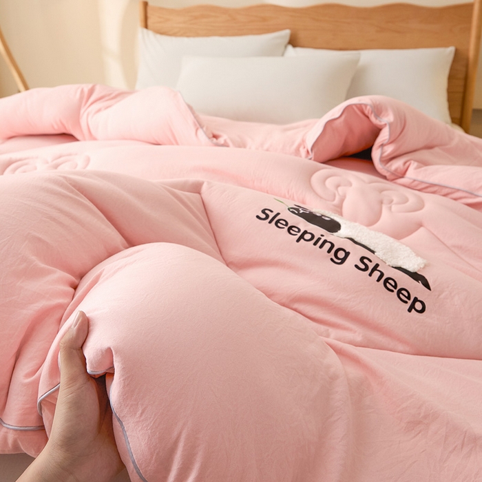 91家纺网 家纺一手货源 找家纺 鑫琪莱家纺 2025新款A类鄂尔多斯羊毛被子被芯 睡眠羊-粉