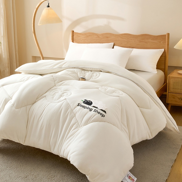 91家纺网 家纺一手货源 找家纺 鑫琪莱家纺 2025新款A类鄂尔多斯羊毛被子被芯 睡眠羊-白