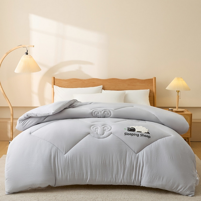 91家纺网 家纺一手货源 找家纺 鑫琪莱家纺 2025新款A类鄂尔多斯羊毛被子被芯 睡眠羊-灰