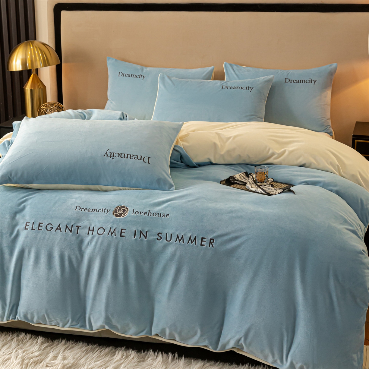 91家纺网 家纺一手货源 找家纺 （总）云棉坊 2025新款高克重水晶绒绣花四件套-暗香系列