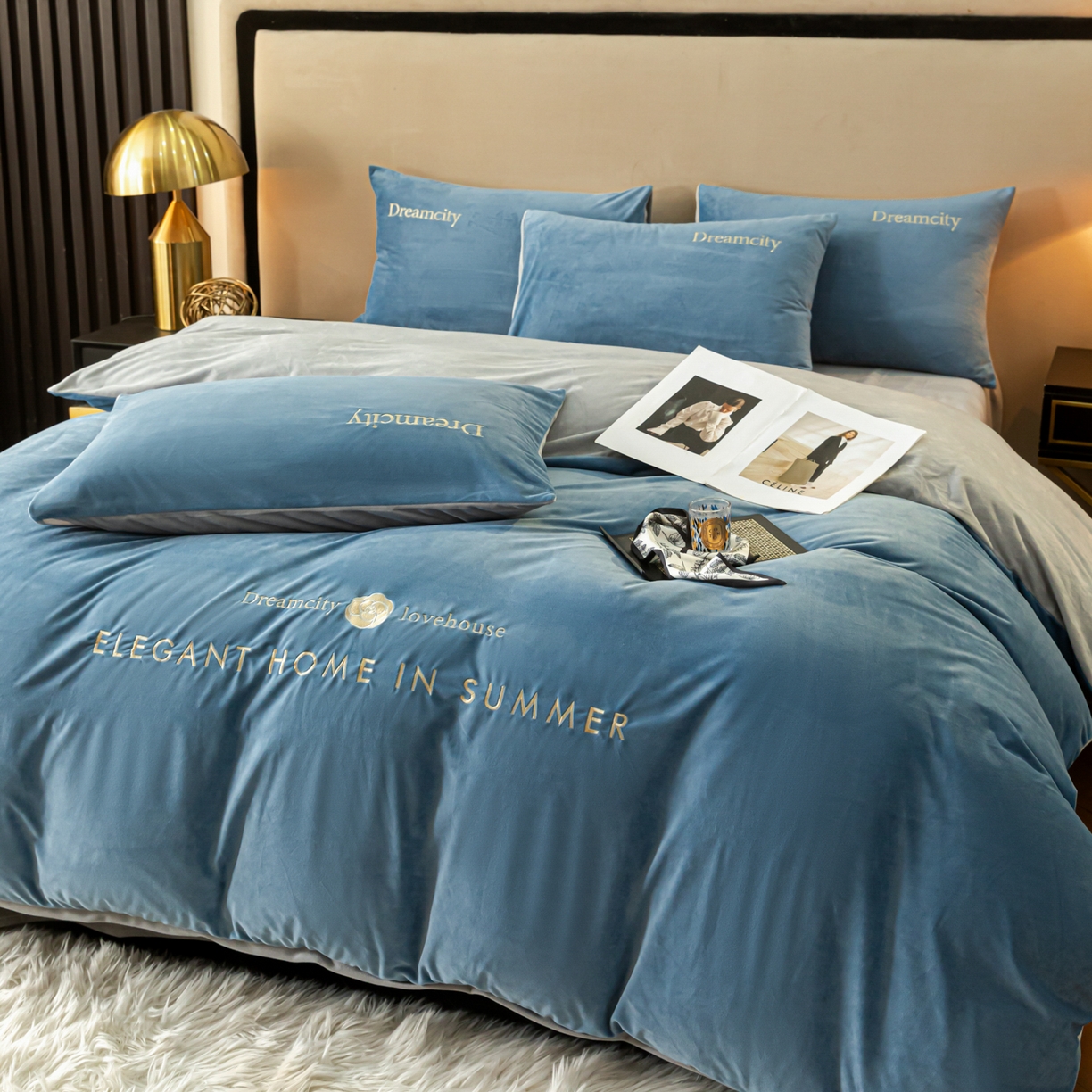 91家纺网 家纺一手货源 找家纺 （总）云棉坊 2025新款高克重水晶绒绣花四件套-暗香系列