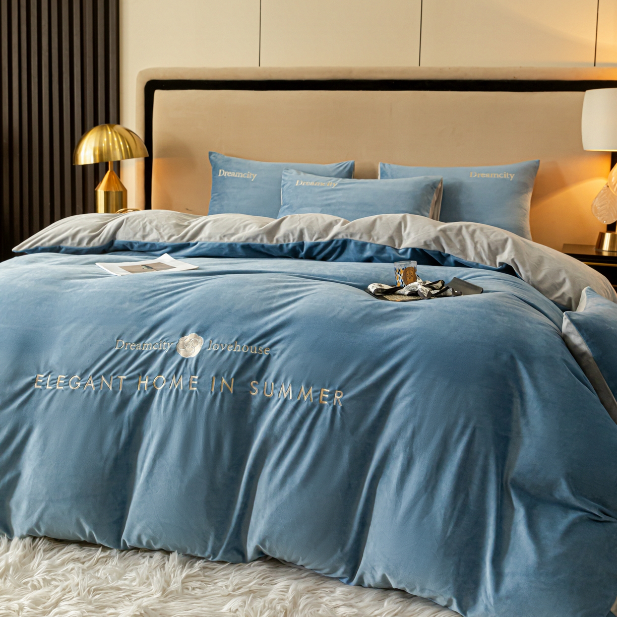 91家纺网 家纺一手货源 找家纺 （总）云棉坊 2025新款高克重水晶绒绣花四件套-暗香系列