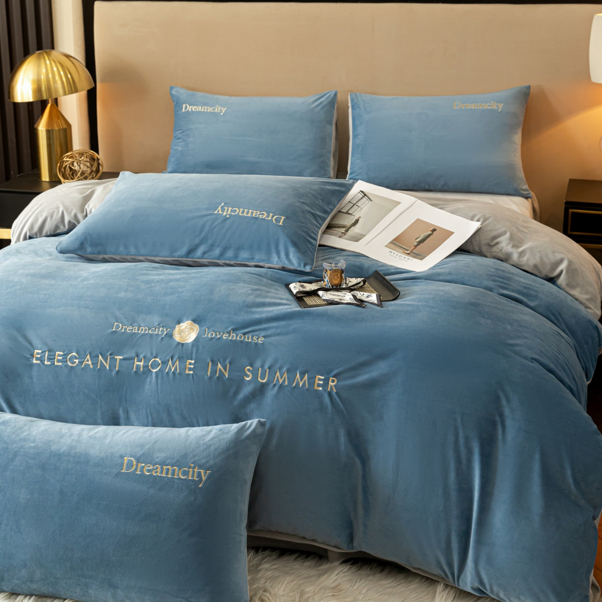 91家纺网 家纺一手货源 找家纺 （总）云棉坊 2025新款高克重水晶绒绣花四件套-暗香系列