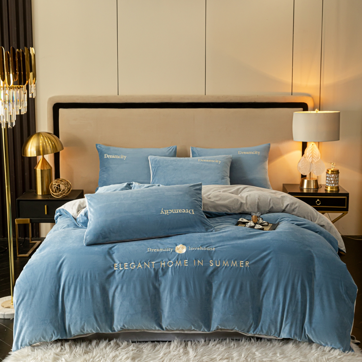 91家纺网 家纺一手货源 找家纺 （总）云棉坊 2025新款高克重水晶绒绣花四件套-暗香系列