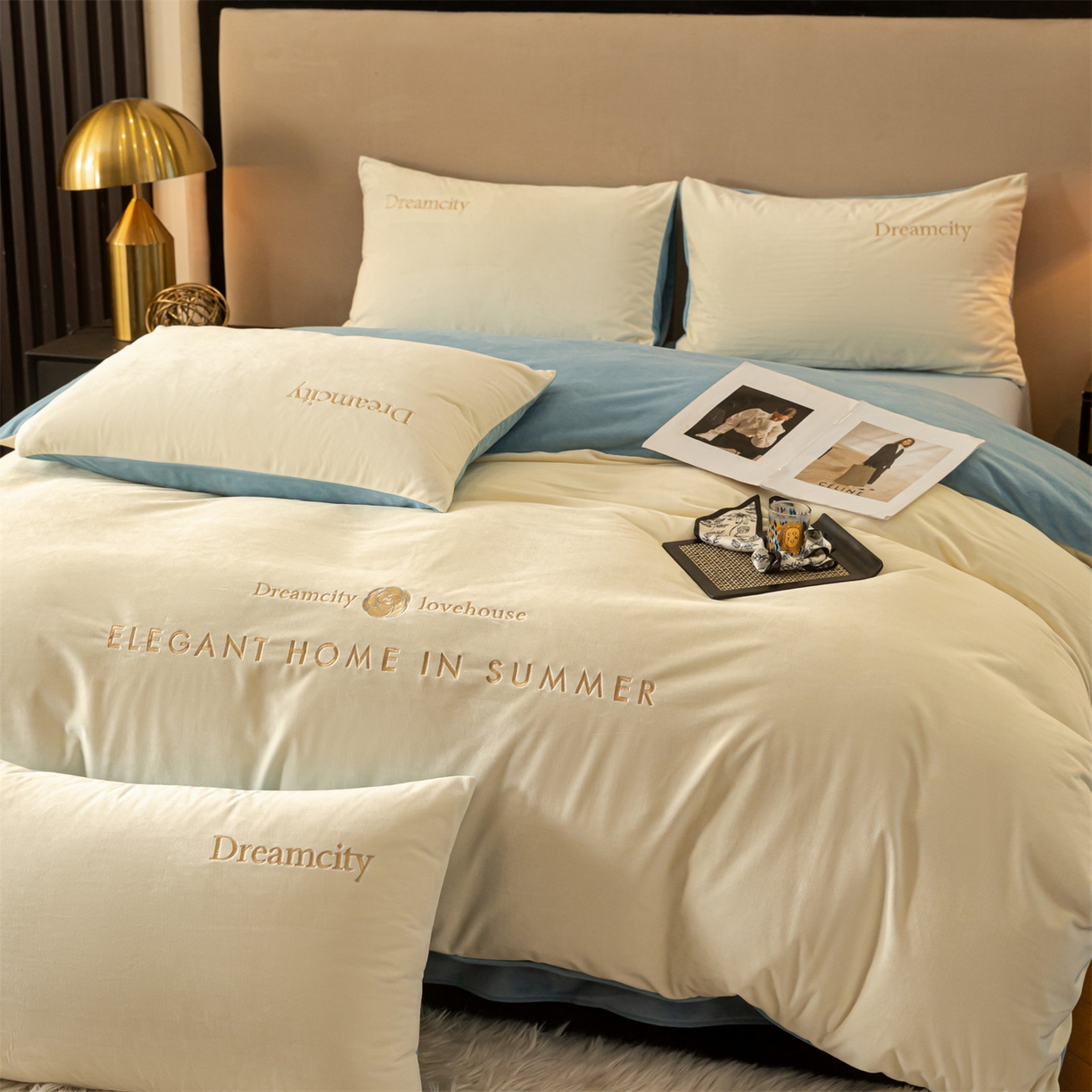 91家纺网 家纺一手货源 找家纺 云棉坊 2025新款高克重水晶绒绣花四件套-暗香系列 暗香-奶白兰