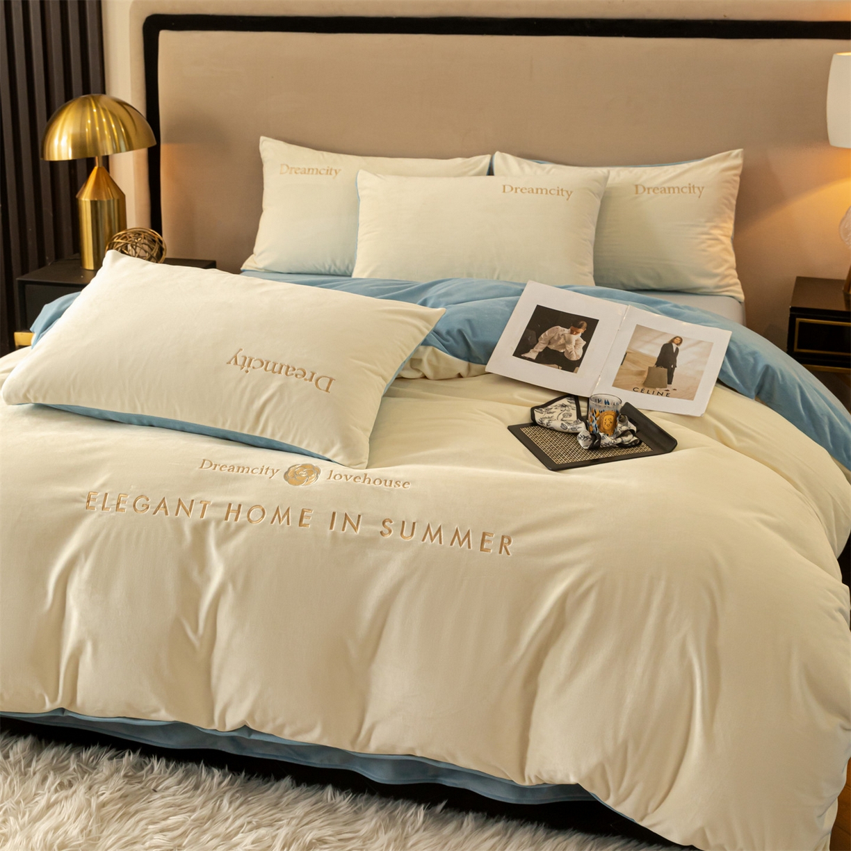 云棉坊 2025新款高克重水晶绒绣花四件套-暗香系列 暗香-奶白兰