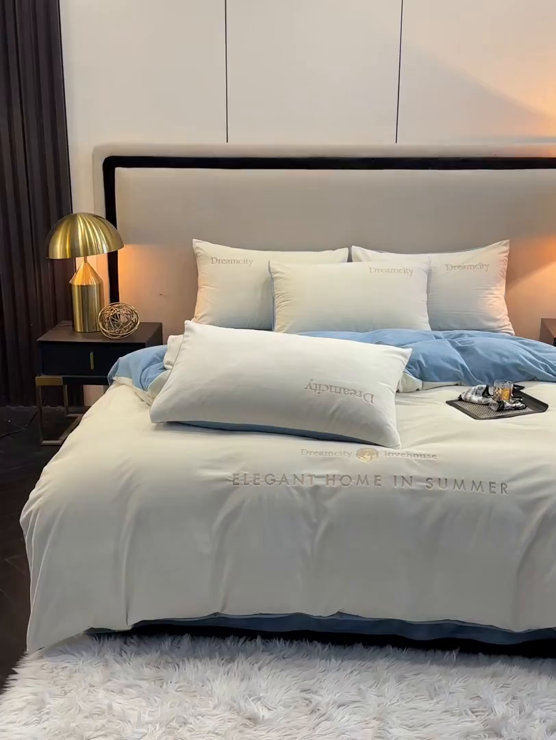 91家纺网 家纺一手货源 找家纺 云棉坊 2025新款高克重水晶绒绣花四件套-暗香系列 暗香-奶白兰