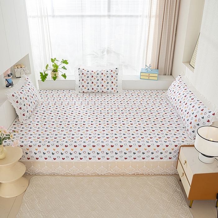 91家纺网 家纺一手货源 找家纺 冬然 2024新款全棉防滑榻榻米垫子炕垫纯棉床盖夹棉床单纯棉床单彩色爱心
