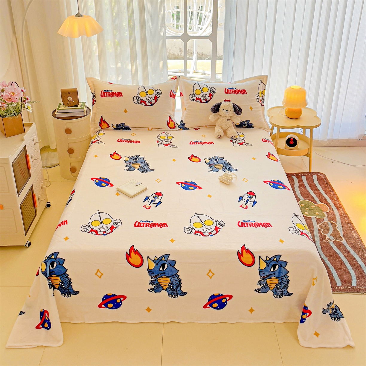 名兮家居 2025新款经典奥特曼-三丽鸥高克重牛奶绒床单 奥特超人