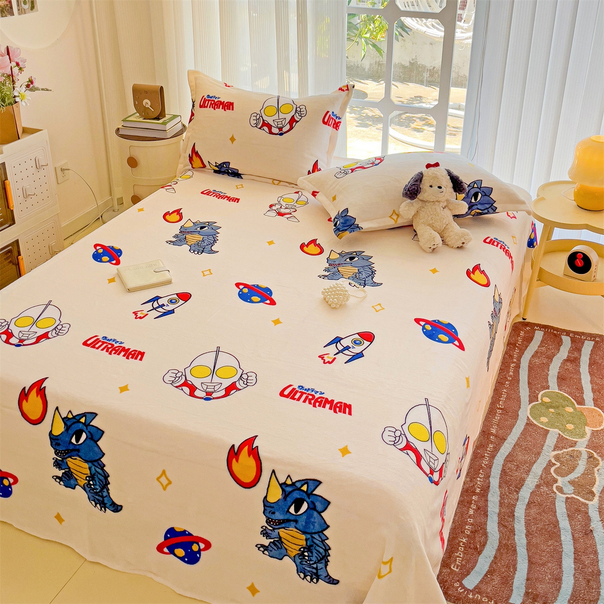 91家纺网 家纺一手货源 找家纺 名兮家居 2025新款经典奥特曼-三丽鸥高克重牛奶绒床单 奥特超人