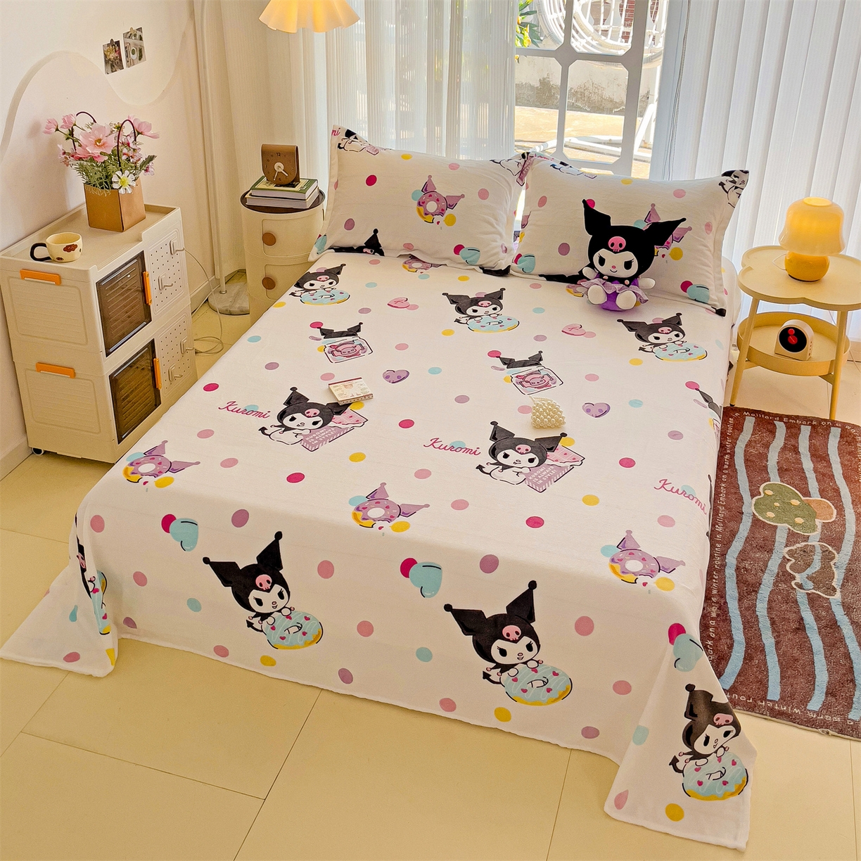 91家纺网 家纺一手货源 找家纺 名兮家居 2025新款经典奥特曼-三丽鸥高克重牛奶绒床单 多彩库洛米