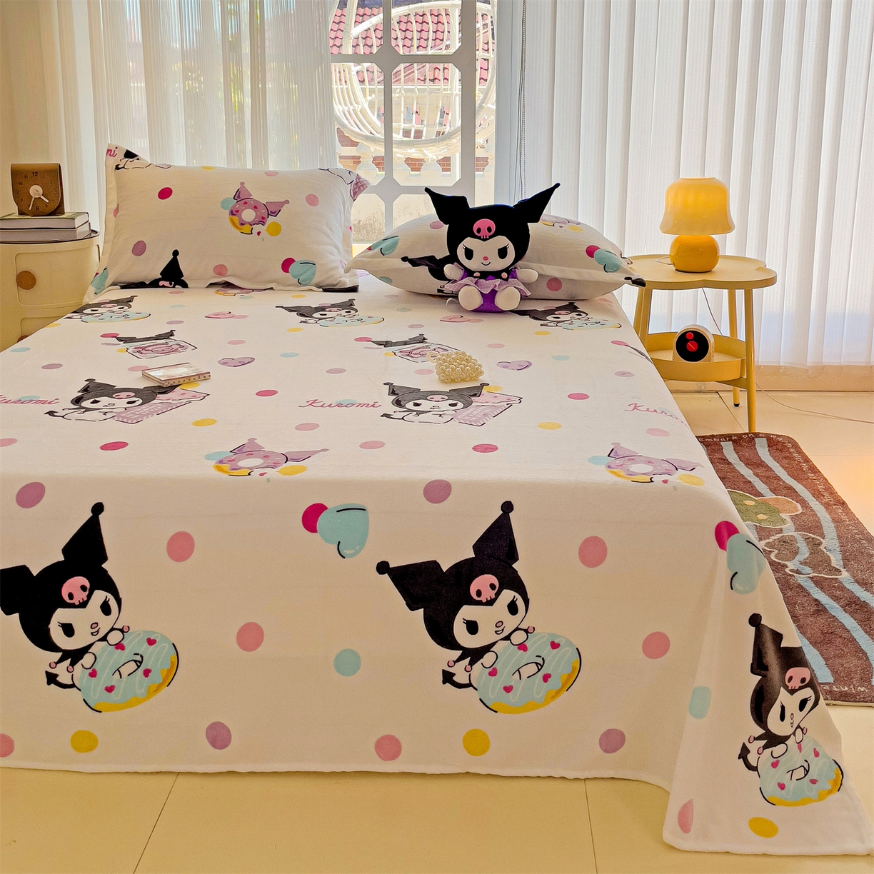 91家纺网 家纺一手货源 找家纺 名兮家居 2025新款经典奥特曼-三丽鸥高克重牛奶绒床单 多彩库洛米