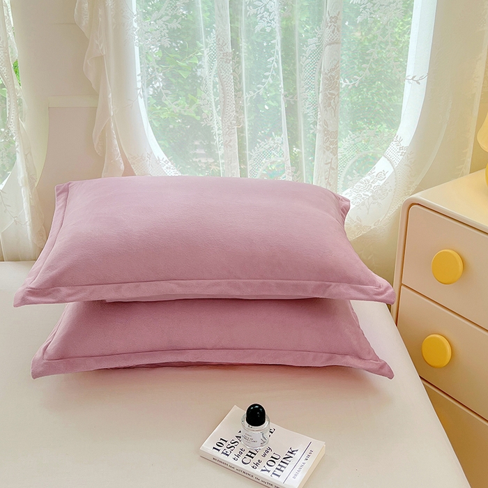 91家纺网 家纺一手货源 找家纺 梦舒羽 2025新款水晶绒枕套宿舍单人枕芯套枕头内胆套一对装 豆沙粉