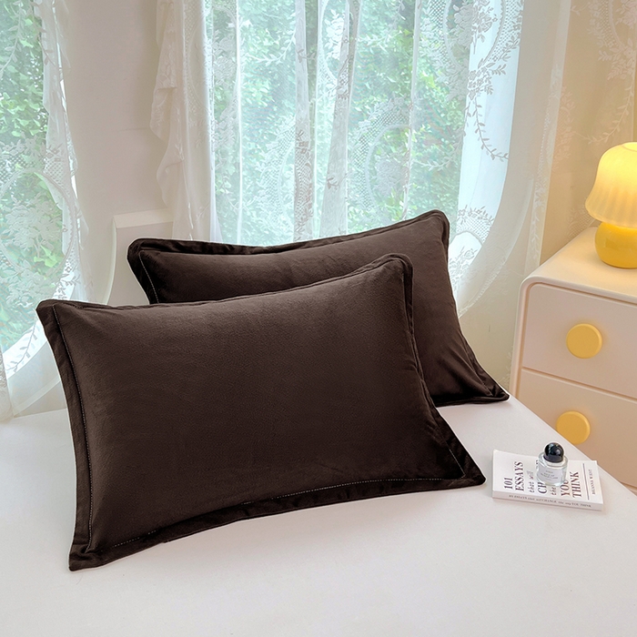 91家纺网 家纺一手货源 找家纺 梦舒羽 2025新款水晶绒枕套宿舍单人枕芯套枕头内胆套一对装 黑咖啡