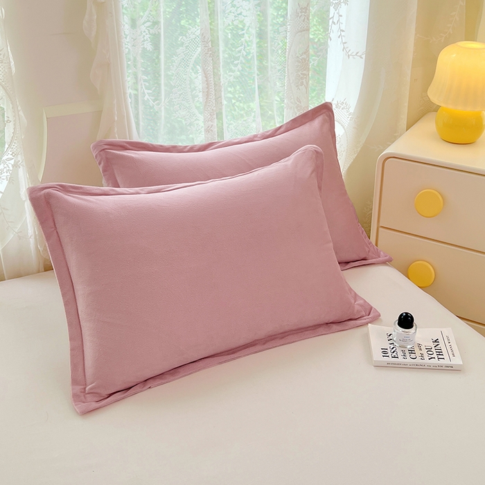 91家纺网 家纺一手货源 找家纺 梦舒羽 2025新款水晶绒枕套宿舍单人枕芯套枕头内胆套一对装 豆沙粉