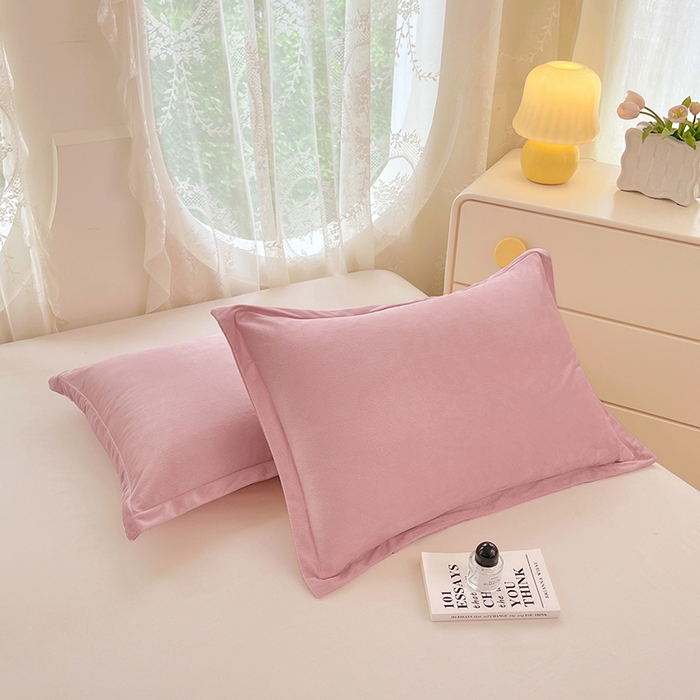 91家纺网 家纺一手货源 找家纺 梦舒羽 2025新款水晶绒枕套宿舍单人枕芯套枕头内胆套一对装 豆沙粉