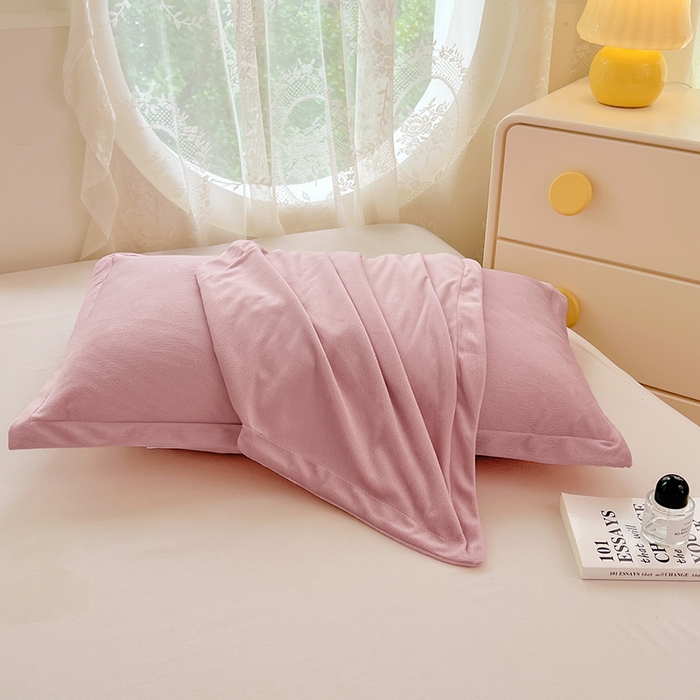 91家纺网 家纺一手货源 找家纺 梦舒羽 2025新款水晶绒枕套宿舍单人枕芯套枕头内胆套一对装 豆沙粉
