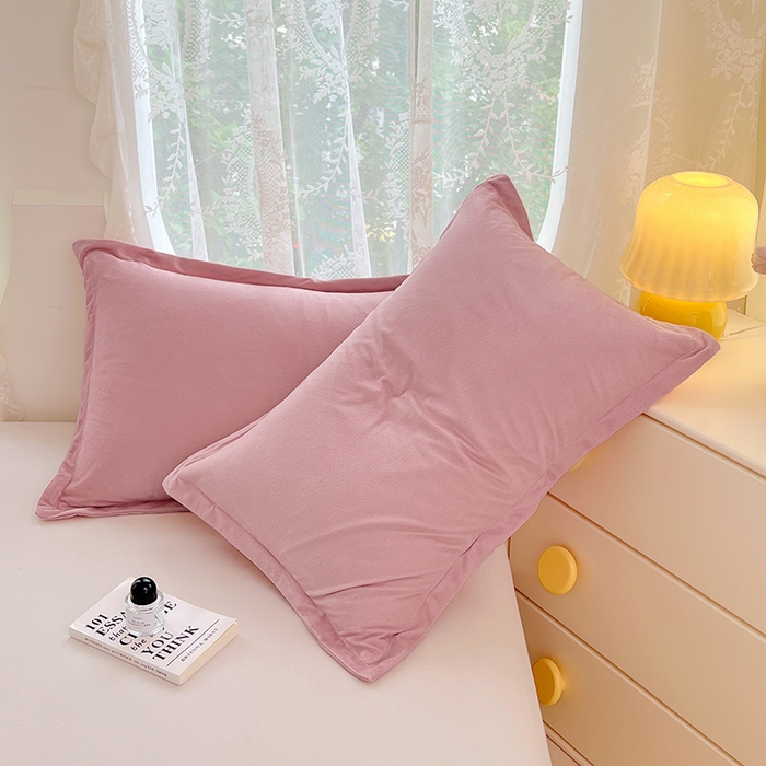 91家纺网 家纺一手货源 找家纺 梦舒羽 2025新款水晶绒枕套宿舍单人枕芯套枕头内胆套一对装 豆沙粉