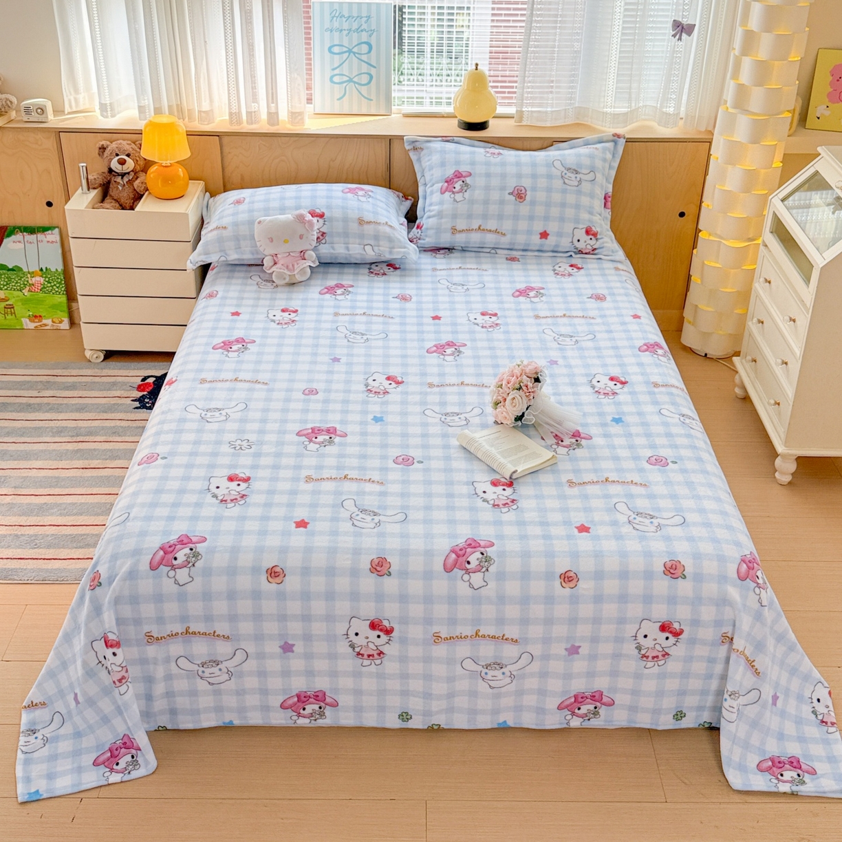 名兮家居 2025新款经典奥特曼-三丽鸥高克重牛奶绒床单 蓝格萌宠