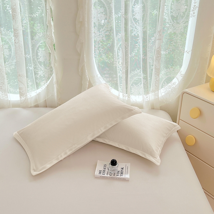 91家纺网 家纺一手货源 找家纺 梦舒羽 2025新款水晶绒枕套宿舍单人枕芯套枕头内胆套一对装 奶油白