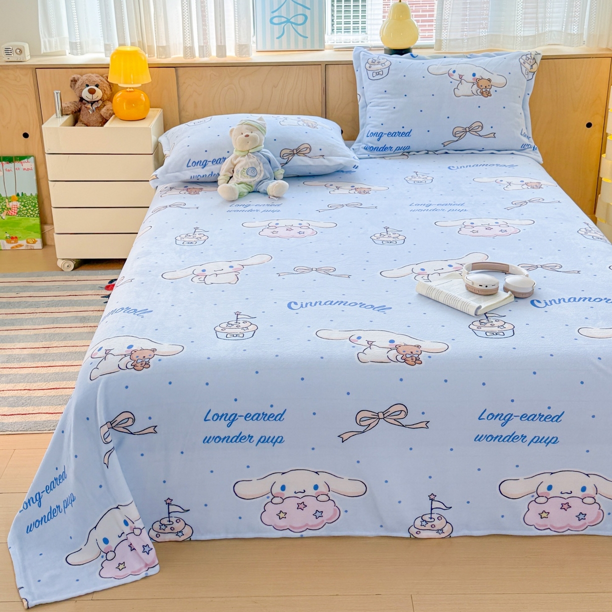 91家纺网 家纺一手货源 找家纺 名兮家居 2025新款经典奥特曼-三丽鸥高克重牛奶绒床单 甜品大耳狗