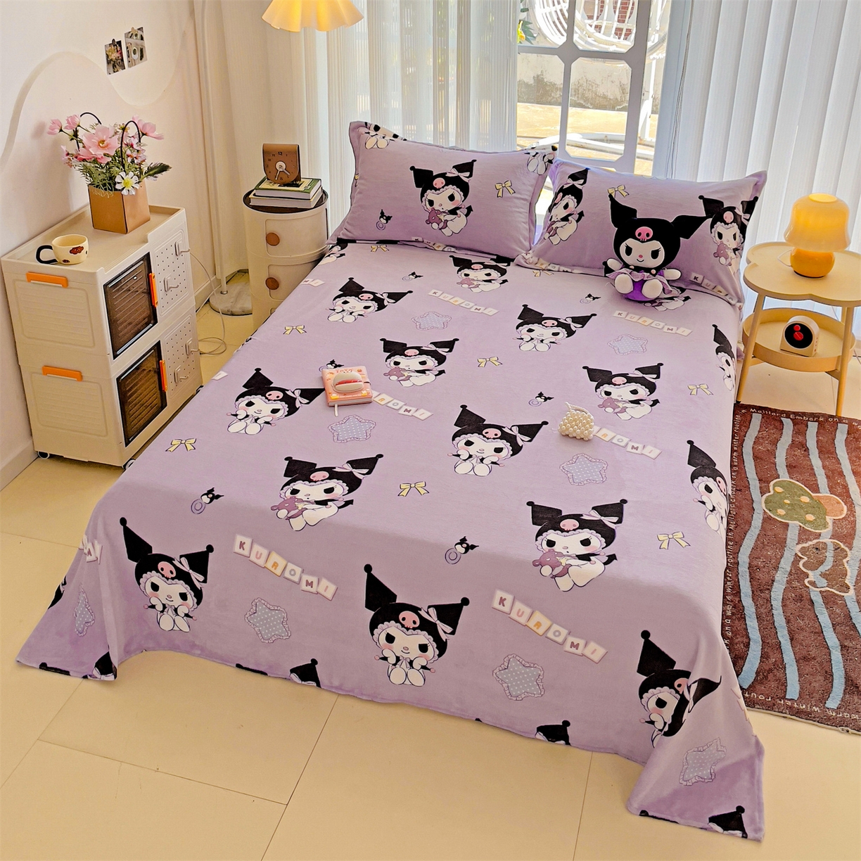 91家纺网 家纺一手货源 找家纺 名兮家居 2025新款经典奥特曼-三丽鸥高克重牛奶绒床单 星星库洛米