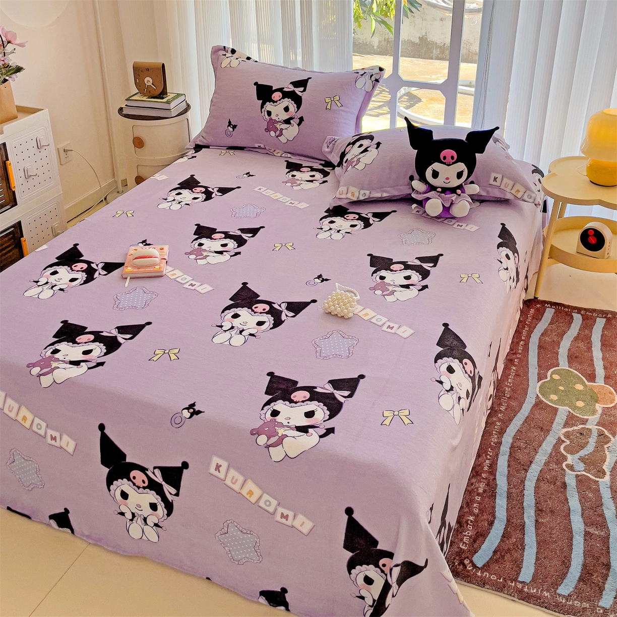 91家纺网 家纺一手货源 找家纺 名兮家居 2025新款经典奥特曼-三丽鸥高克重牛奶绒床单 星星库洛米