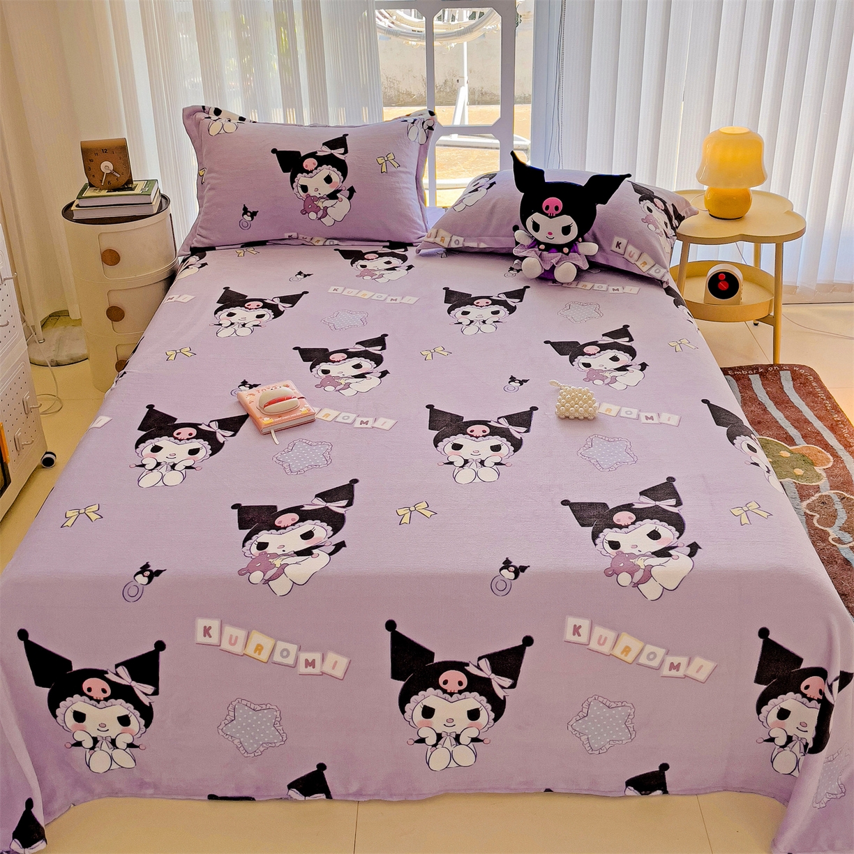 91家纺网 家纺一手货源 找家纺 名兮家居 2025新款经典奥特曼-三丽鸥高克重牛奶绒床单 星星库洛米