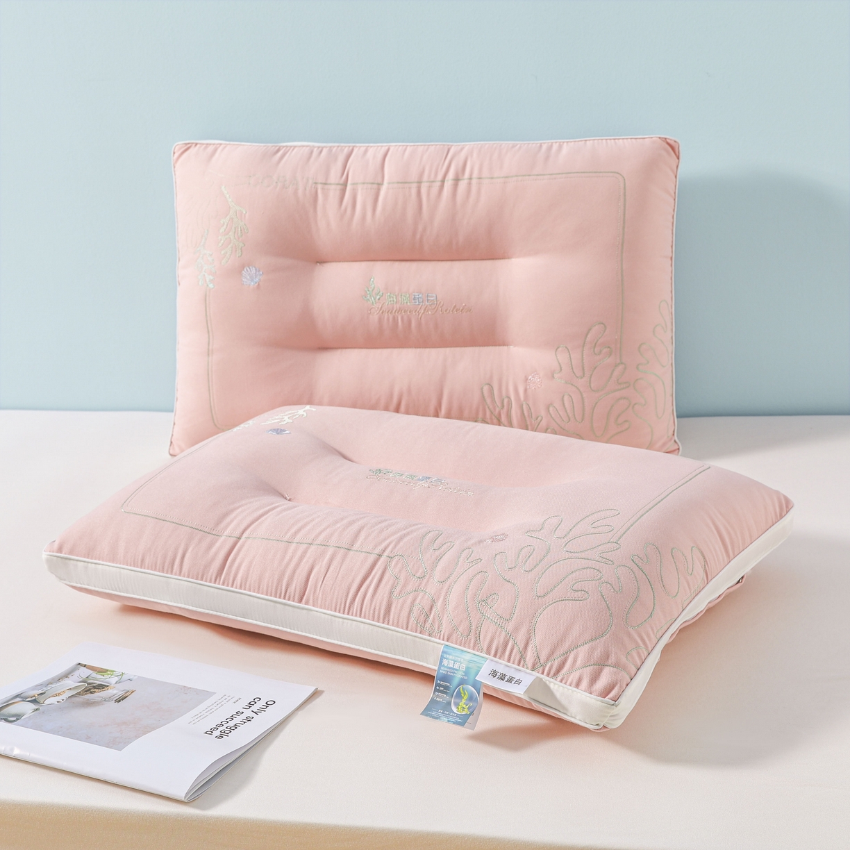 91家纺网 家纺一手货源 找家纺 宇诺家纺 2025新款刺绣款超柔软枕头枕芯家用单个成人护颈椎助深度睡眠枕芯 粉玉