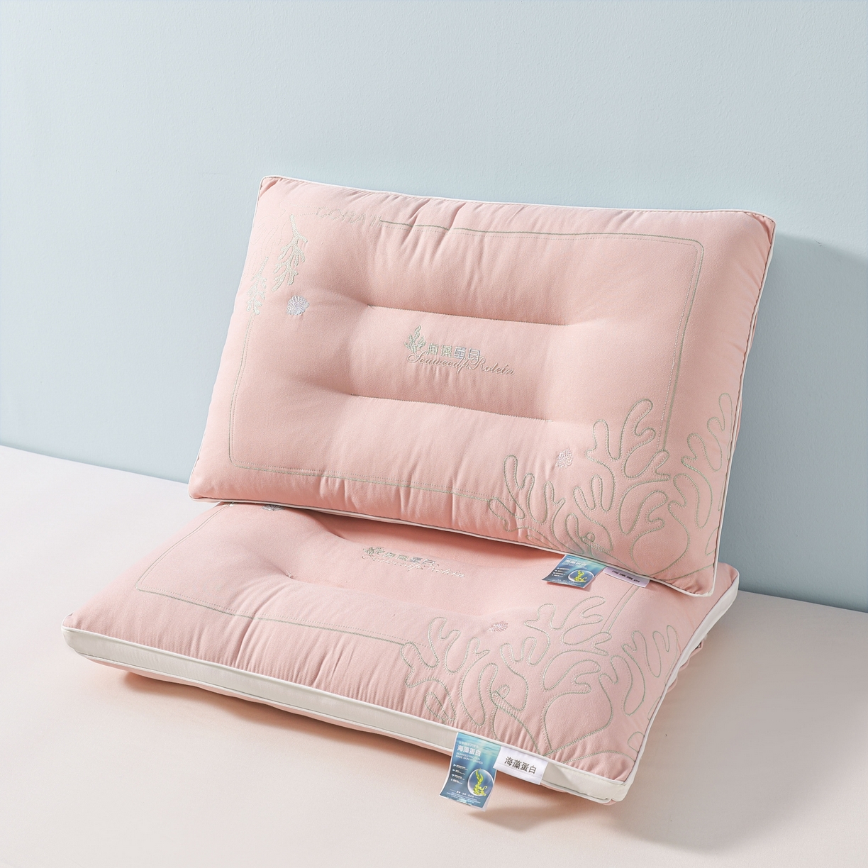 91家纺网 家纺一手货源 找家纺 宇诺家纺 2025新款刺绣款超柔软枕头枕芯家用单个成人护颈椎助深度睡眠枕芯 粉玉