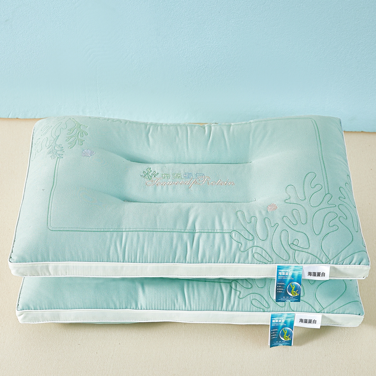 91家纺网 家纺一手货源 找家纺 宇诺家纺 2025新款刺绣款超柔软枕头枕芯家用单个成人护颈椎助深度睡眠枕芯 薄荷绿