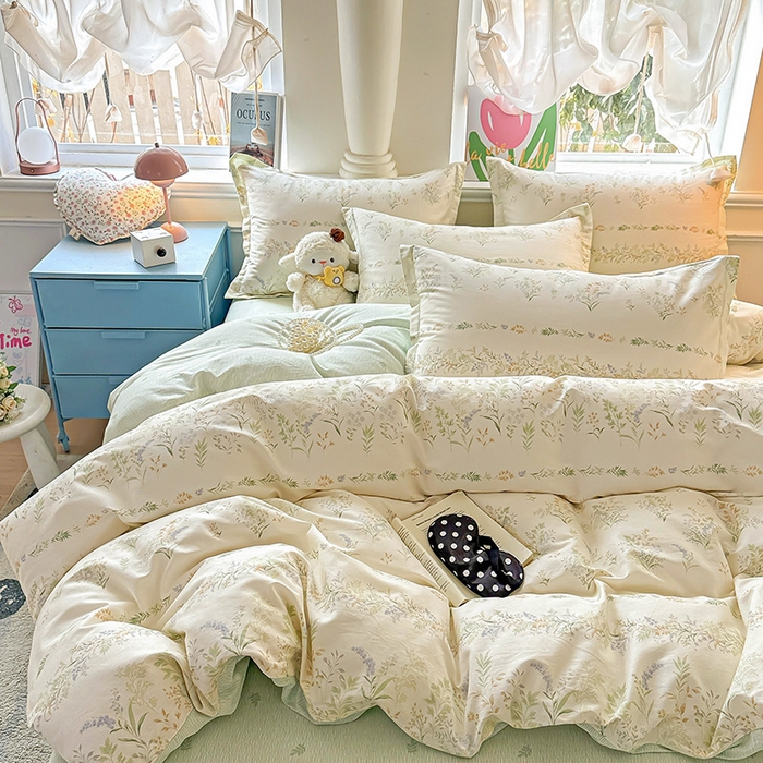 91家纺网 家纺一手货源 找家纺 卡普纯棉全棉四件套13070喷气床单款床笠款三件套 丛草集