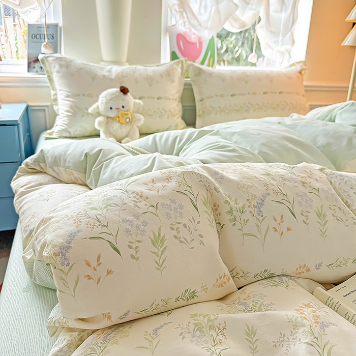 91家纺网 家纺一手货源 找家纺 卡普纯棉全棉四件套13070喷气床单款床笠款三件套 丛草集