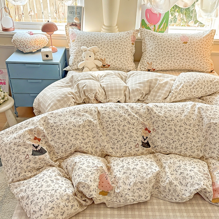 91家纺网 家纺一手货源 找家纺 卡普纯棉全棉四件套13070喷气床单款床笠款三件套 哆咪兔