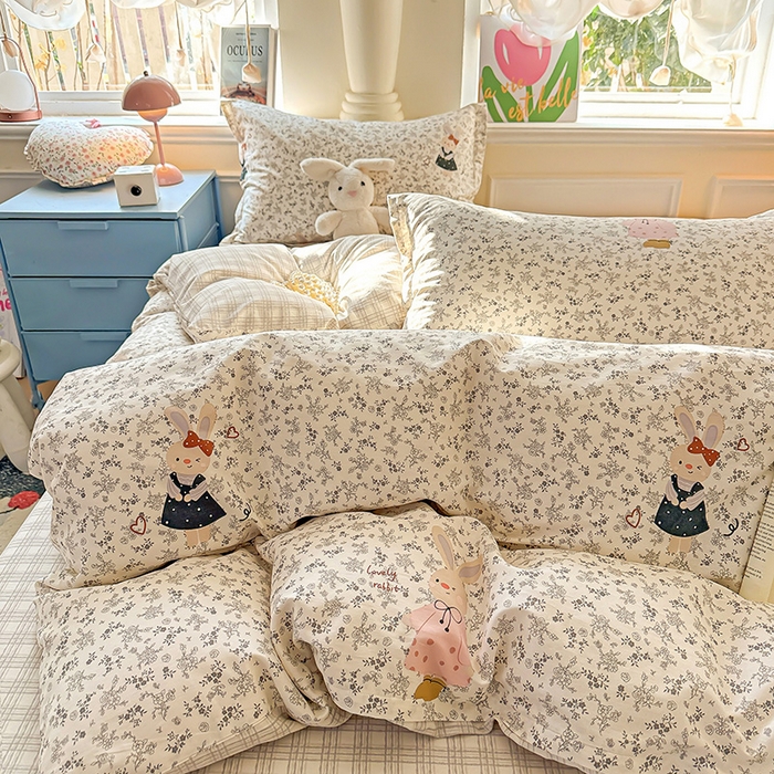 91家纺网 家纺一手货源 找家纺 卡普纯棉全棉四件套13070喷气床单款床笠款三件套 哆咪兔