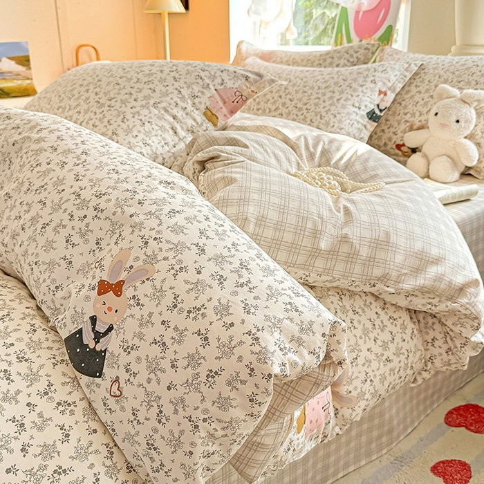 91家纺网 家纺一手货源 找家纺 卡普纯棉全棉四件套13070喷气床单款床笠款三件套 哆咪兔