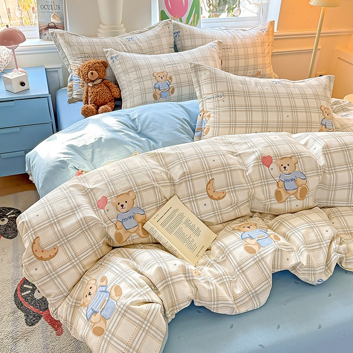 91家纺网 家纺一手货源 找家纺 卡普纯棉全棉四件套13070喷气床单款床笠款三件套 浮云初梦