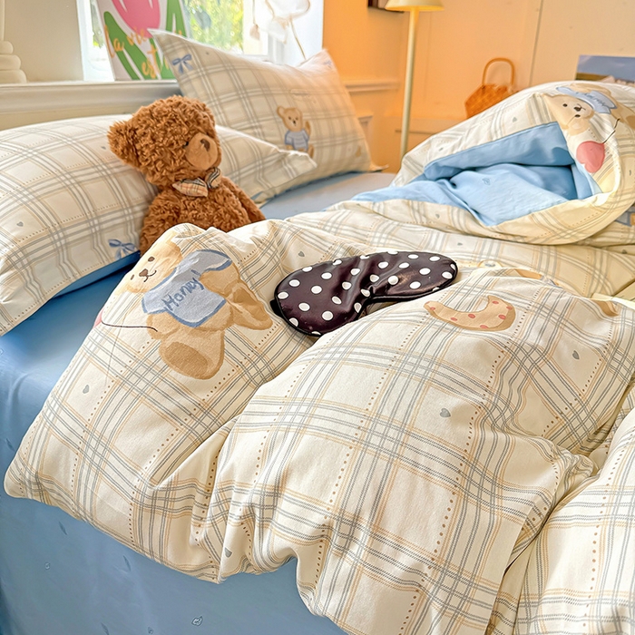 91家纺网 家纺一手货源 找家纺 卡普纯棉全棉四件套13070喷气床单款床笠款三件套 浮云初梦