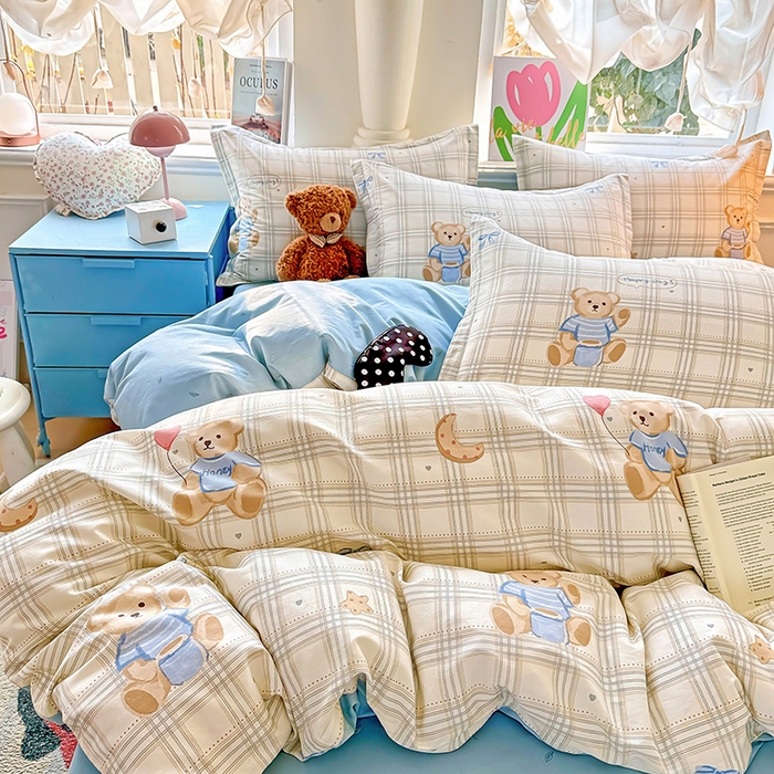 91家纺网 家纺一手货源 找家纺 卡普纯棉全棉四件套13070喷气床单款床笠款三件套 浮云初梦