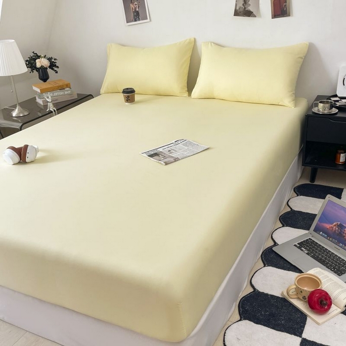 91家纺网 家纺一手货源 找家纺 （总）汣沐生活 2025新款简约素色云朵棉可水洗纯色床笠单件三件套