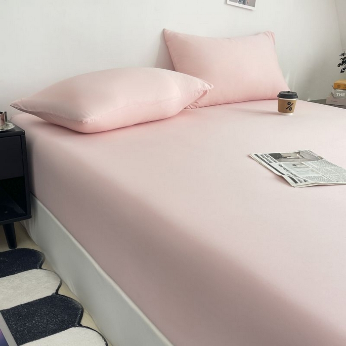 91家纺网 家纺一手货源 找家纺 汣沐生活 2025新款简约素色云朵棉可水洗纯色床笠单件三件套 藕粉