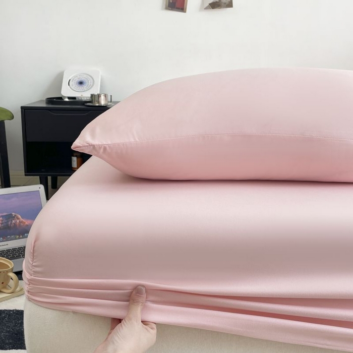 91家纺网 家纺一手货源 找家纺 汣沐生活 2025新款简约素色云朵棉可水洗纯色床笠单件三件套 藕粉