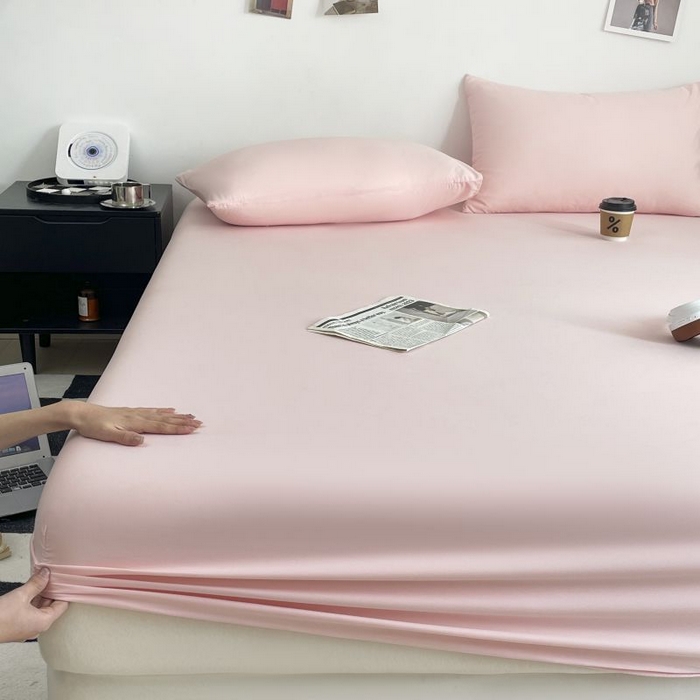 91家纺网 家纺一手货源 找家纺 汣沐生活 2025新款简约素色云朵棉可水洗纯色床笠单件三件套 藕粉