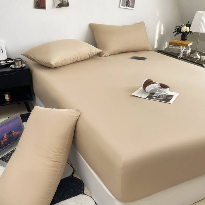 91家纺网 家纺一手货源 找家纺 汣沐生活 2025新款简约素色云朵棉可水洗纯色床笠单件三件套 香槟