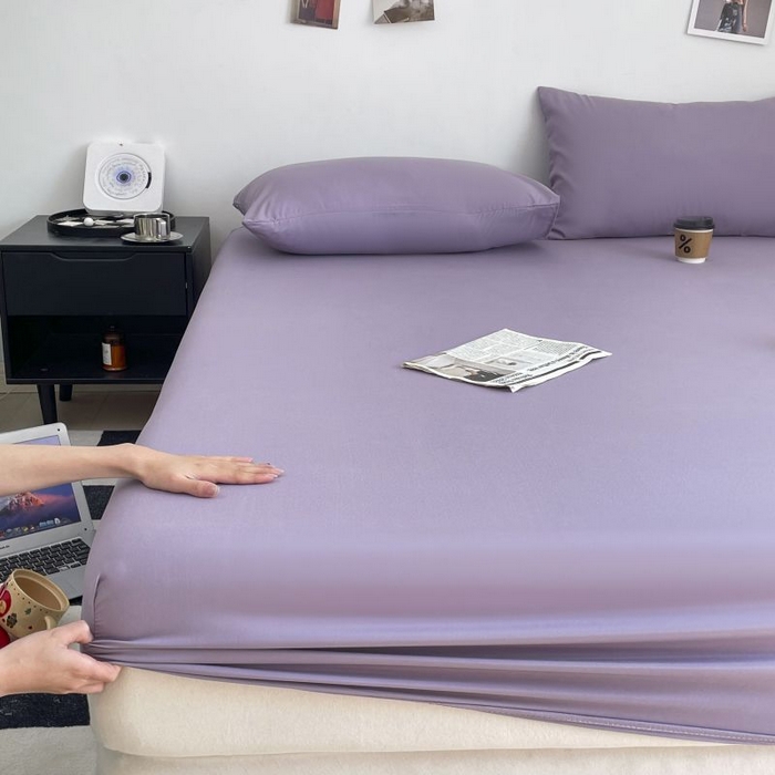 91家纺网 家纺一手货源 找家纺 汣沐生活 2025新款简约素色云朵棉可水洗纯色床笠单件三件套 豆沙紫