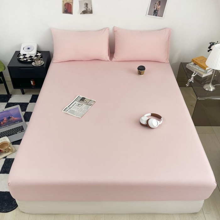 91家纺网 家纺一手货源 找家纺 汣沐生活 2025新款简约素色云朵棉可水洗纯色床笠单件三件套 藕粉