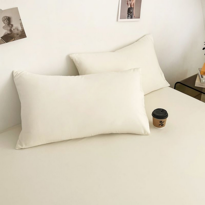 91家纺网 家纺一手货源 找家纺 汣沐生活 2025新款简约素色云朵棉可水洗纯色床笠单件三件套 奶白