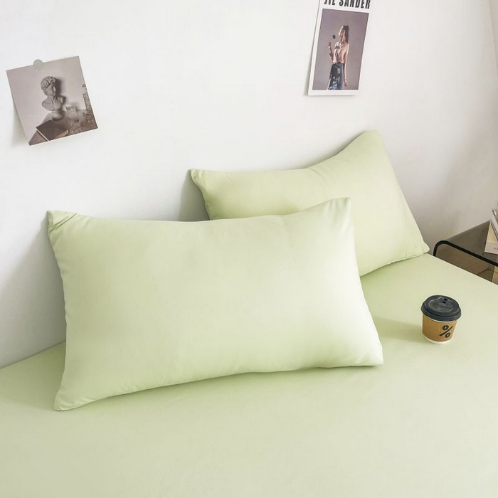 91家纺网 家纺一手货源 找家纺 汣沐生活 2025新款简约素色云朵棉可水洗纯色床笠单件三件套 薄荷绿