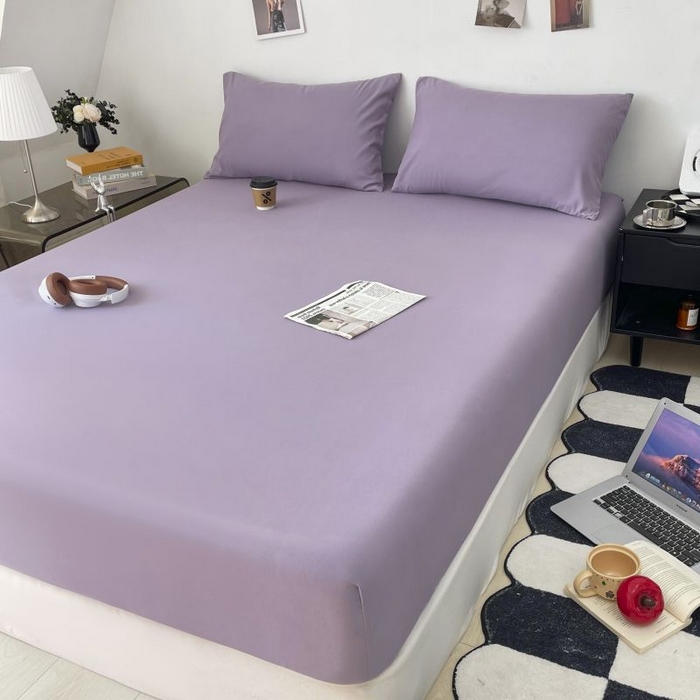 汣沐生活 2025新款简约素色云朵棉可水洗纯色床笠单件三件套 豆沙紫